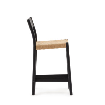 Yalia stool with solid oak backrest with black finish and 6 cm rope seat