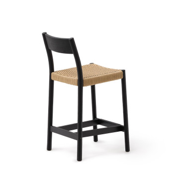 Yalia stool with solid oak backrest with black finish and 6 cm rope seat