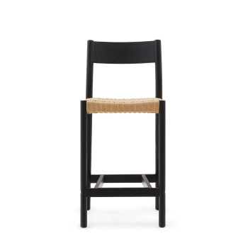 Yalia stool with solid oak backrest with black finish and 6 cm rope seat