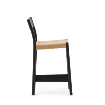 Yalia stool with solid oak backrest with black finish and 65 cm FSC 100% rope seat