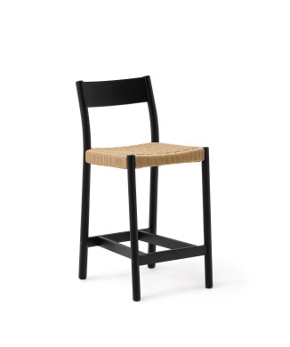 Yalia stool with solid oak backrest with black finish and 65 cm FSC 100% rope seat
