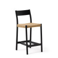 Yalia stool with solid oak backrest with black finish and 6 cm rope seat