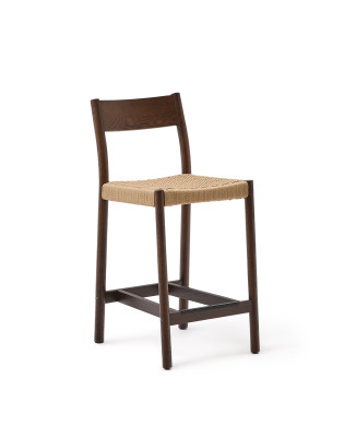 Yalia stool with solid oak backrest with walnut finish and 65 cm FSC 100% rope seat