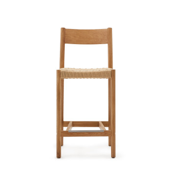 Yalia stool with backrest in solid oak wood with FSC 100% natural finish and rope seat, 65 cm