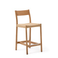 Yalia stool with backrest in solid oak wood with FSC 100% natural finish and rope seat, 65 cm
