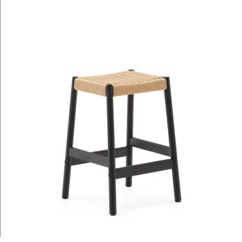 Yalia stool in solid oak wood with black and rope finish, height 65 cm FSC 100%