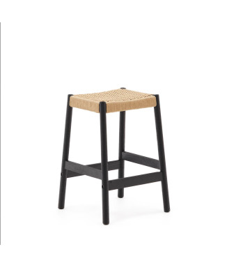 Yalia stool in solid oak wood with black and rope finish, height 65 cm FSC 100%