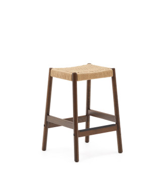 Yalia stool in solid oak wood with walnut and rope finish, height 65 cm FSC 100%