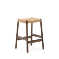 Yalia stool in solid oak wood with walnut and rope finish, height 65 cm FSC 100%