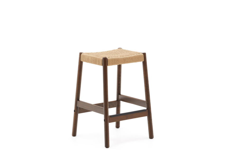 Yalia stool in solid oak wood with walnut and rope finish, height 65 cm FSC 100%