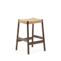 Yalia stool in solid oak wood with walnut and rope finish, height 65 cm FSC 100%
