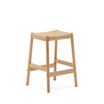 Yalia stool in solid oak wood with natural finish and rope, height 65 cm FSC 100%