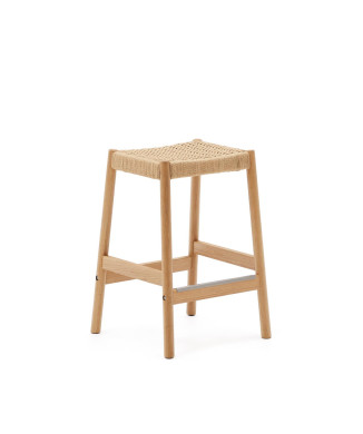 Yalia stool in solid oak wood with natural finish and rope, height 65 cm FSC 100%
