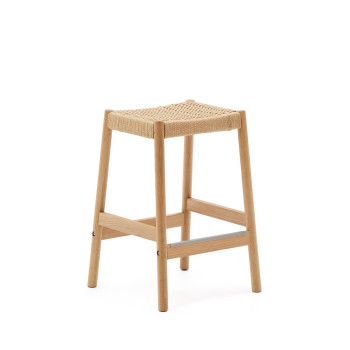Yalia stool in solid oak wood with natural finish and rope, height 65 cm FSC 100%