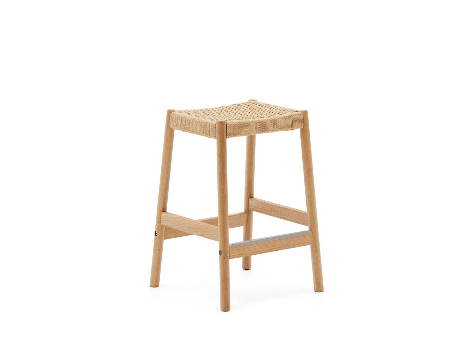 Yalia stool in solid oak wood with natural finish and rope, height 65 cm FSC 100%
