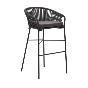 Yanet stool in black rope, height 80 cm