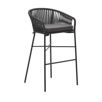 Yanet stool in black rope, height 80 cm