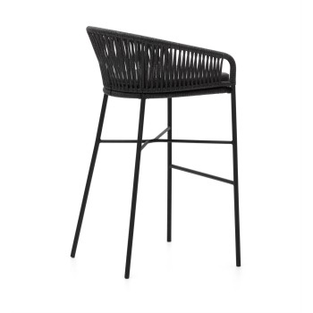 Yanet stool in black rope, height 80 cm