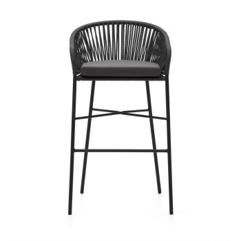 Yanet stool in black rope, height 80 cm
