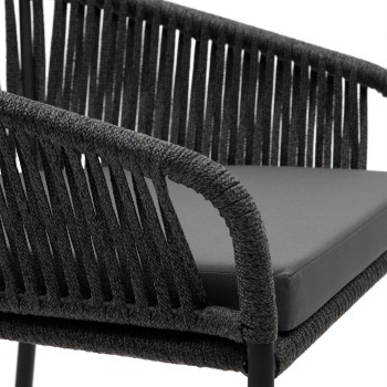 Yanet stool in black rope, height 80 cm