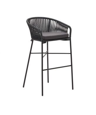 Yanet stool in black rope, height 80 cm