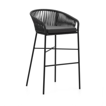 Yanet stool in black rope, height 80 cm