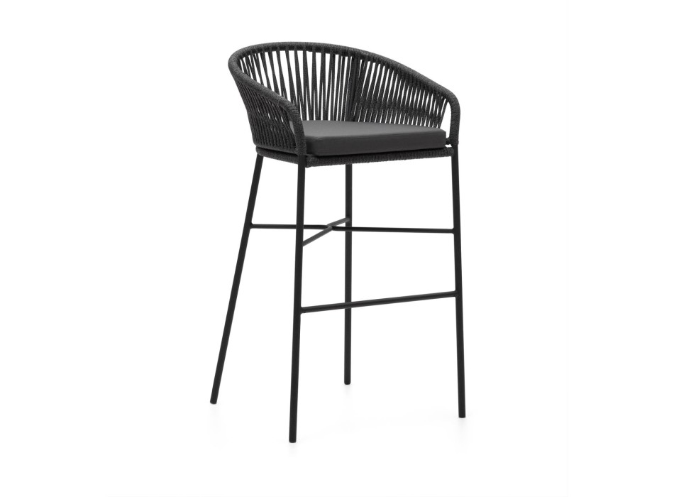 Yanet stool in black rope, height 80 cm