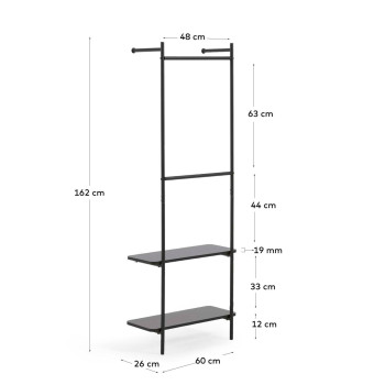 Galatia coat stand in melamine and metal with black painted finish 60 x 162 cm