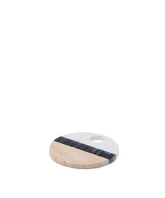 Nivol round cutting board in black and white marble and travertine