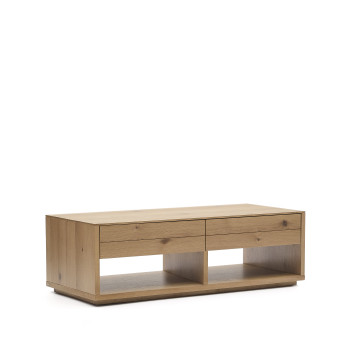 Alguema 2-drawer coffee table, oak veneer, natural finish, 140 x 60 cm