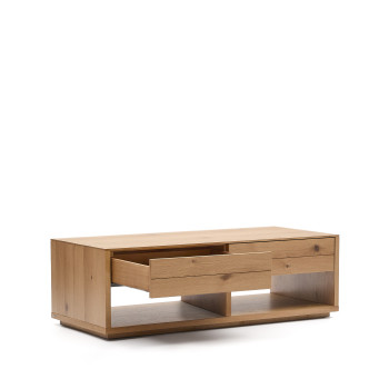 Alguema 2-drawer coffee table, oak veneer, natural finish, 140 x 60 cm