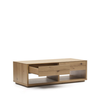 Alguema 2-drawer coffee table, oak veneer, natural finish, 140 x 60 cm