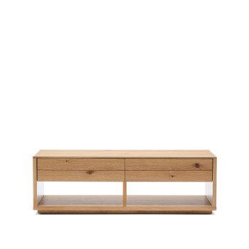 Alguema 2-drawer coffee table, oak veneer, natural finish, 140 x 60 cm