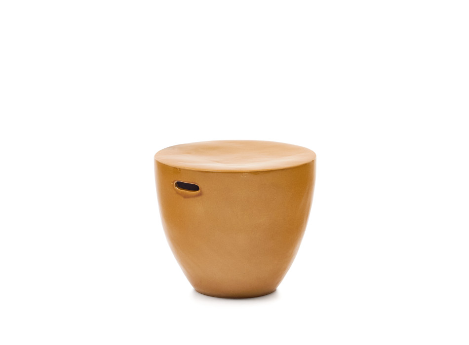 Mesquida outdoor ceramic side table with mustard-colored glaze, Ø 45 cm