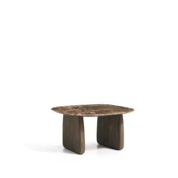 Pirita coffee table in brown marble and solid oak legs with finish