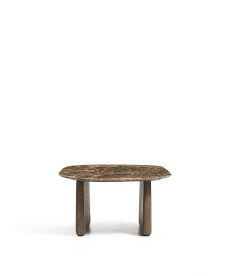 Pirita coffee table in brown marble and solid oak legs with finish