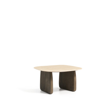 Pirita coffee table in beige travertine and solid oak legs with finish