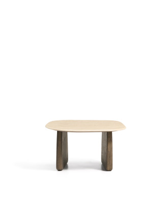 Pirita coffee table in beige travertine and solid oak legs with finish