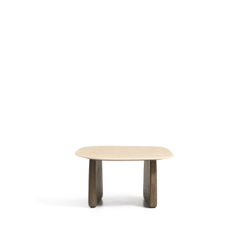 Pirita coffee table in beige travertine and solid oak legs with finish