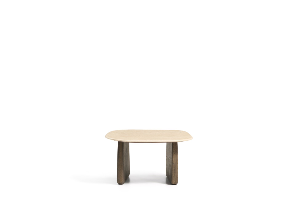 Pirita coffee table in beige travertine and solid oak legs with finish