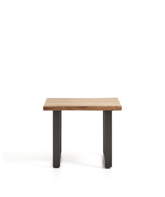 Uxue side table in solid acacia wood and black steel legs 65 x 65 cm