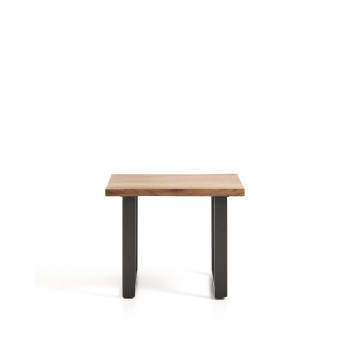Uxue side table in solid acacia wood and black steel legs 65 x 65 cm