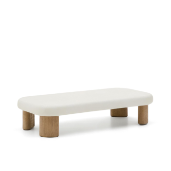 Labra outdoor coffee table in concrete and acacia wood, 140 x 70 cm