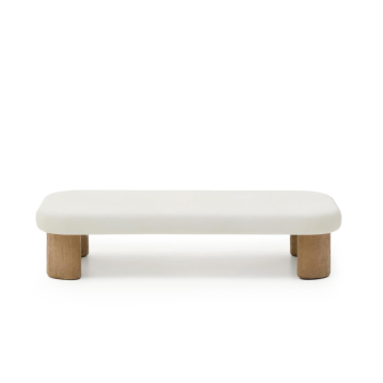 Labra outdoor coffee table in concrete and acacia wood, 140 x 70 cm