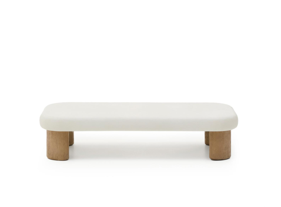 Labra outdoor coffee table in concrete and acacia wood, 140 x 70 cm