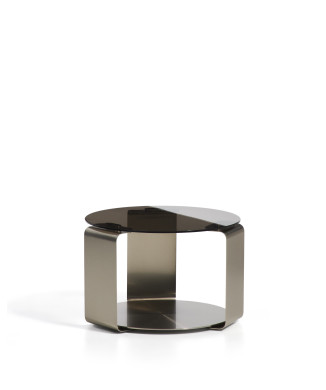 Dolven coffee table in brown glass and brushed steel Ø60 cm
