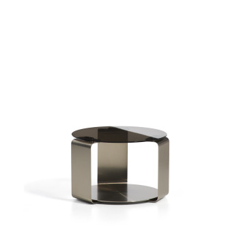 Dolven coffee table in brown glass and brushed steel Ø60 cm