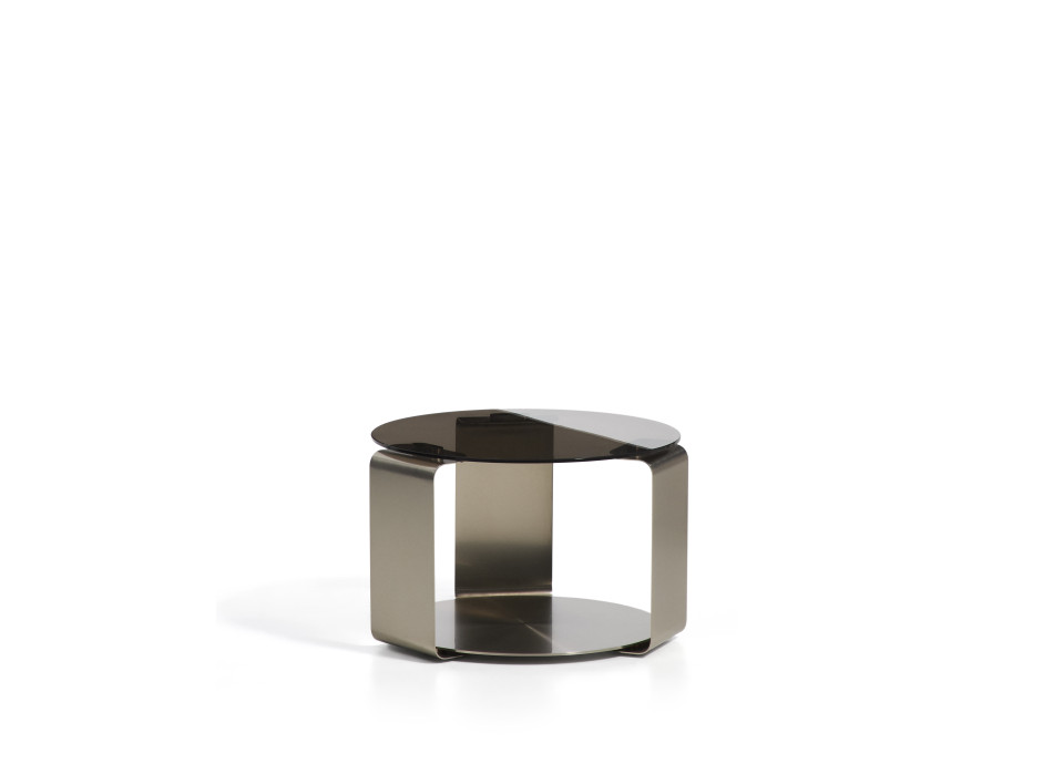 Dolven coffee table in brown glass and brushed steel Ø60 cm