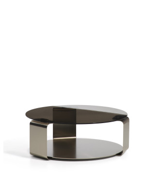 Dolven coffee table in brown glass and brushed steel Ø80 cm