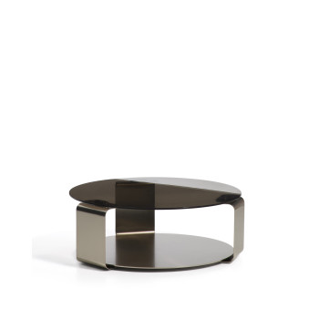 Dolven coffee table in brown glass and brushed steel Ø80 cm